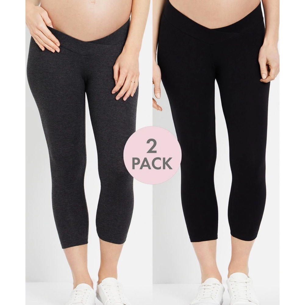 BumpStart Under Belly Maternity Crop Leggings (2 Pack) - Black/Grey